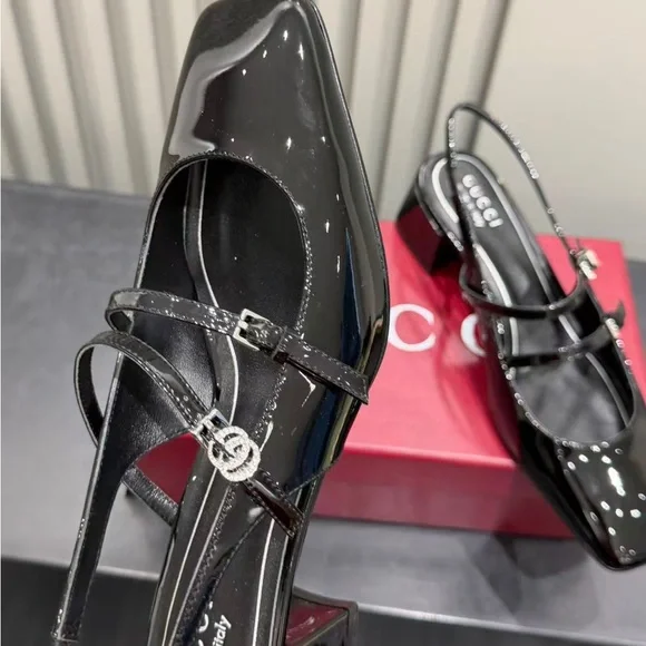 Gucci Glossy Black Slingback Heels - Picture 5 of 5
